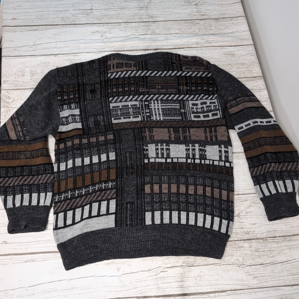 Modango Geometric Dark Neutrals Crewneck Sweater - Picture 6 of 6